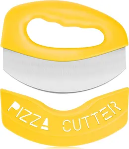 Heavy Duty Stainless Steel Pizza Cutter with Cover, Super Sharp Blade Pizza Knife Pizza Cutter Rocker, Perfect Kitchen Gadgets for Pizza Cutting Home Essentials, Yellow Pasta Utensils