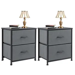 Nightstand-2Pack, Bedside Table with 2 Drawers – Modern Minimalist Bedroom End Table, Small Storage Cabinet for Living Room, Compact Night Stand, Gray, 20 Inches