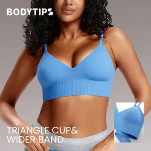 BodyTips Ultra-Thin Ribbed Wireless Bra with Backless Design