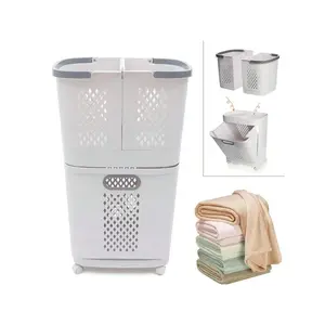 2 Tier Laundry Basket Washing Hamper Bathroom Rolling Cart Organizer Shelf Clothes Storage Bin With 4 Wheels The Best Gift/Present For Family&Friends Happy Christmaslaundry Hamper,Washing Basketbathroom Organizer,Basket,Storage Basket,