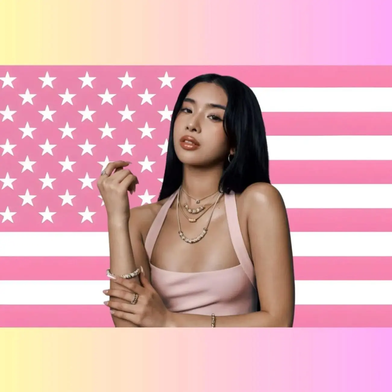 Sophia KATSEYE Flag, Pink USA Flag Tapestry, Sophia Laforteza Wall Decor, Pop Idol Bedroom Flag, Aesthetic Room Decor