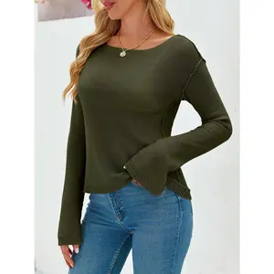 TANKANEO  Womens  Long Sleeve Lightweight Knit Pullover Sweaters Casual Sheer Blouse Tops