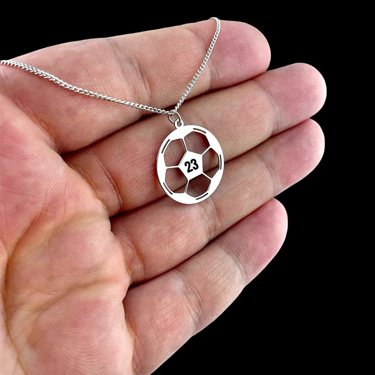 AS572 Personalized Custom Engraved Number Pendant Stainless Steel Hollow Football Necklace Team Jewelry Football Lover Gift