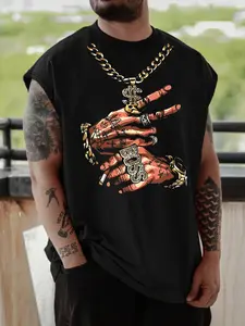 Men's Sleeveless T-Shirt Casual Simple Vest, Pattern Print, Perfect for Summer Vacation Friend Gatherings Daily Wear