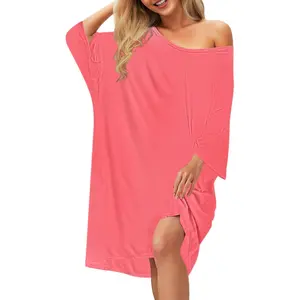 TRAIL RECKONING Plus Size Nightgowns for Women Short Sleeves Pajamas Dress Oversized Nightshirt Sleepwear with Pocket Fit S-5XL Loungewear Womenswear Comfort Pyjamas night gown women Homewear Pjs night gown women Basic Coffee Bean night gown women Minimal