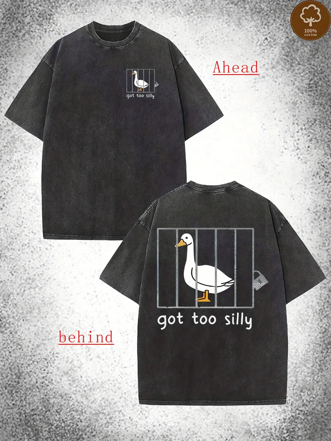 Men'S Vintage Washed T-Shirt with Duck Graphic - "Ahead" & "Got Too Silly" Design, Soft Breathable Fabric, Casual Loose Fit, Round Neck Short Sleeve Tee for Casual Attire, Relaxed Fit Shirt | Playful Graphic Tee | Comfortable Fit, Duck Shirt