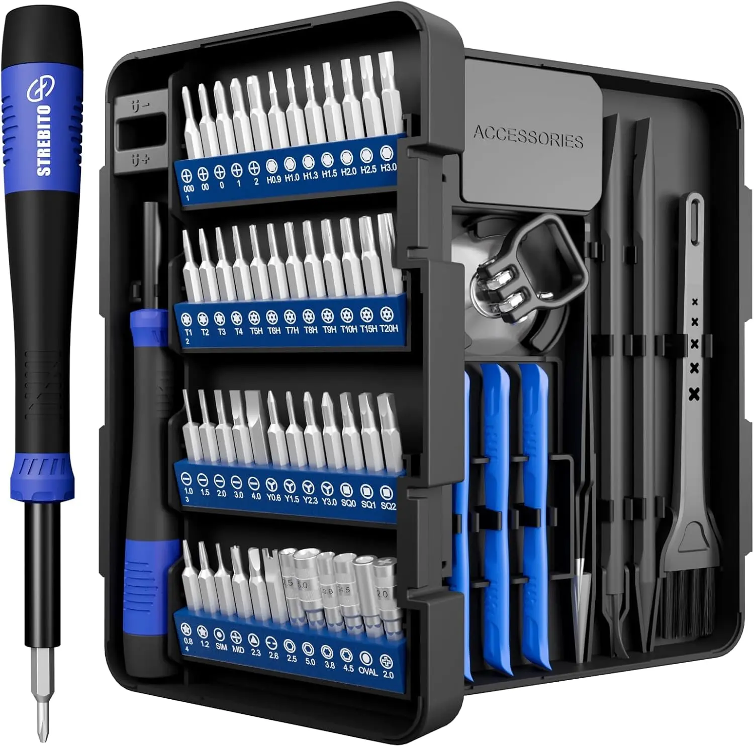Small Precision Screwdriver Set 64-Piece with Torx, Triwing, Pentalobe, Electronics Repair Tool Kit for Computer, PC, Laptop, Macbook, Tablet, Phone, PS5, XBOX, Switch, Glass, Ring Doorbell