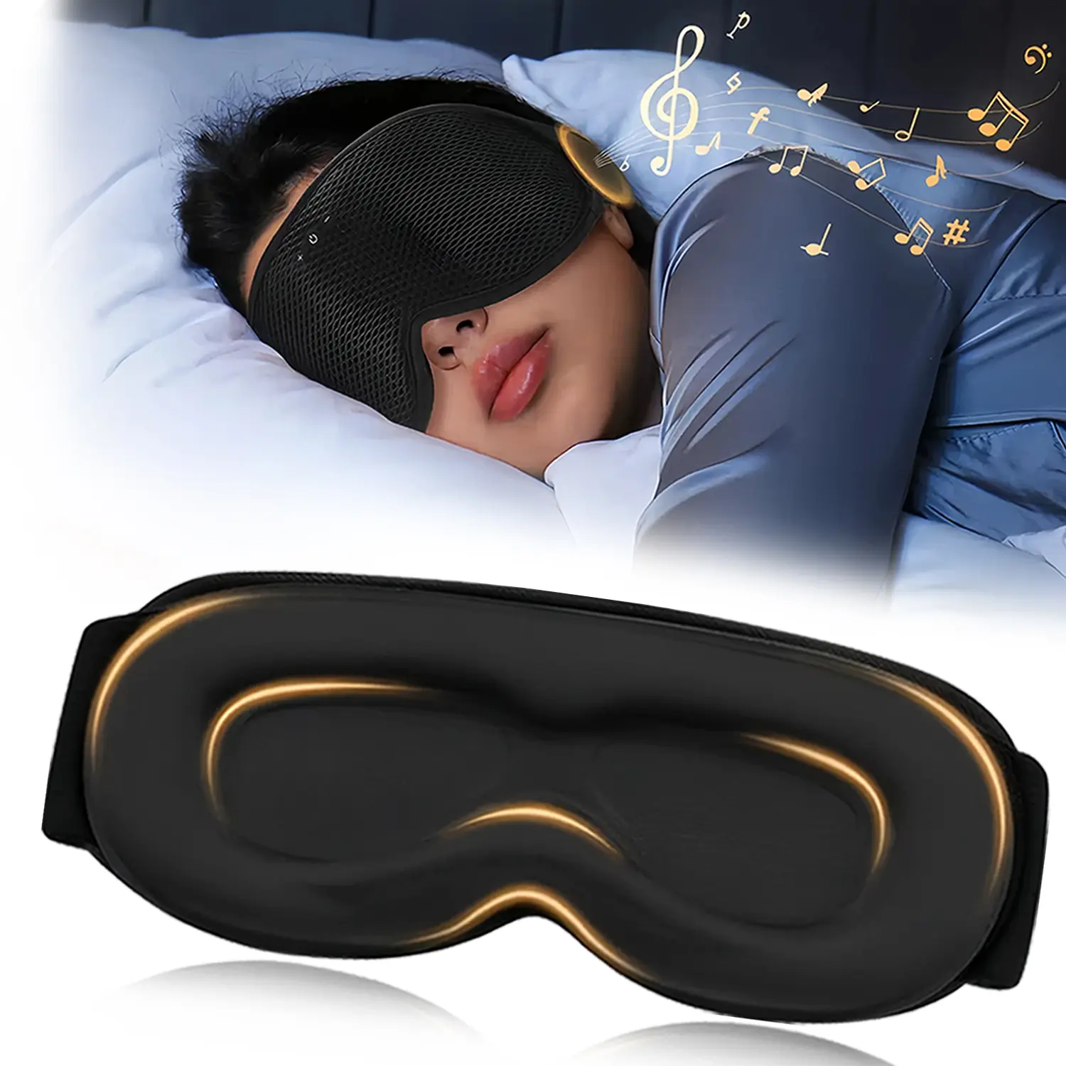 Bluetooth Sleep Mask with Headphones – 3D Contoured Blackout Eye Mask for Side Sleepers, Wireless Sleep Headphones for Music, Meditation & Travel, Sleep Aid for Men & Women