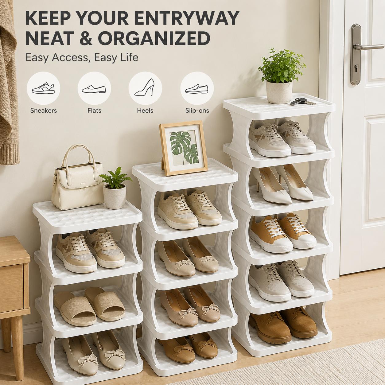 Vertical Shoe Rack 3/4/6 Tier, Narrow Free Standing Shoe  for Closet, Entryway & Bedroom, Tall Plastic Narrow Shoe Rack for Small Spaces, Stackable Shoe  & Easy to Assemble (White/Yellow/Blue)   organizer   storage cabinet tall shoe rack