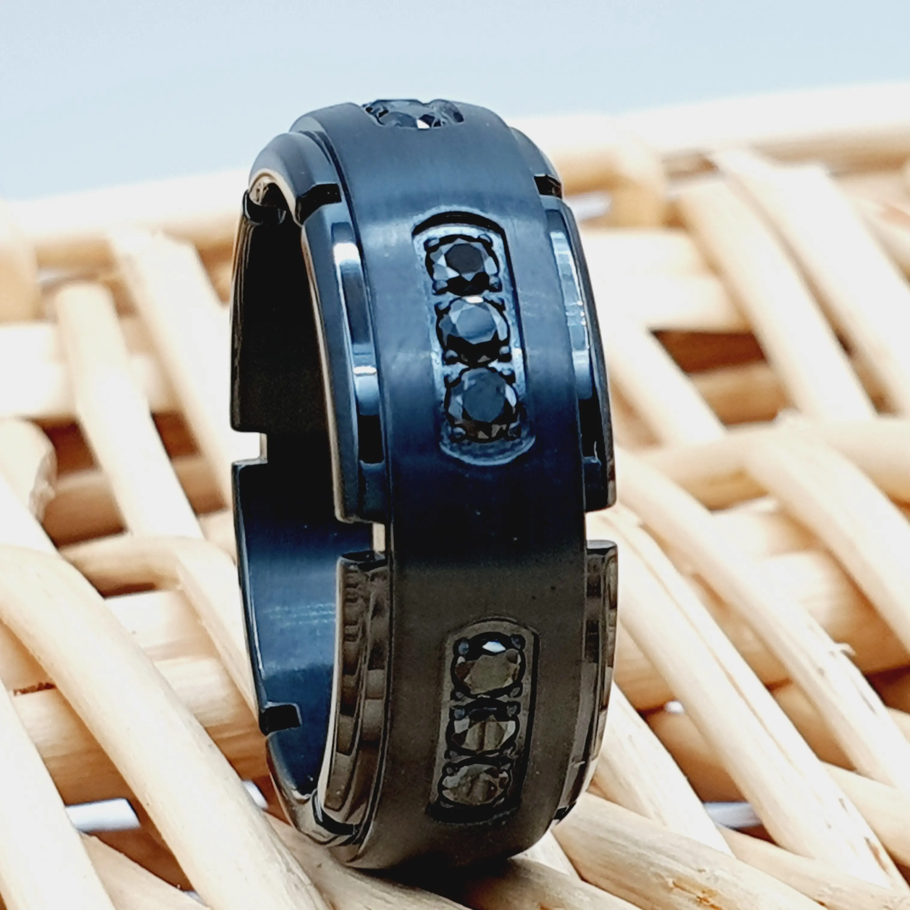 Black Titanium Wedding Ring with Black Diamond for Couples - Unique Engagement and Anniversary Ring