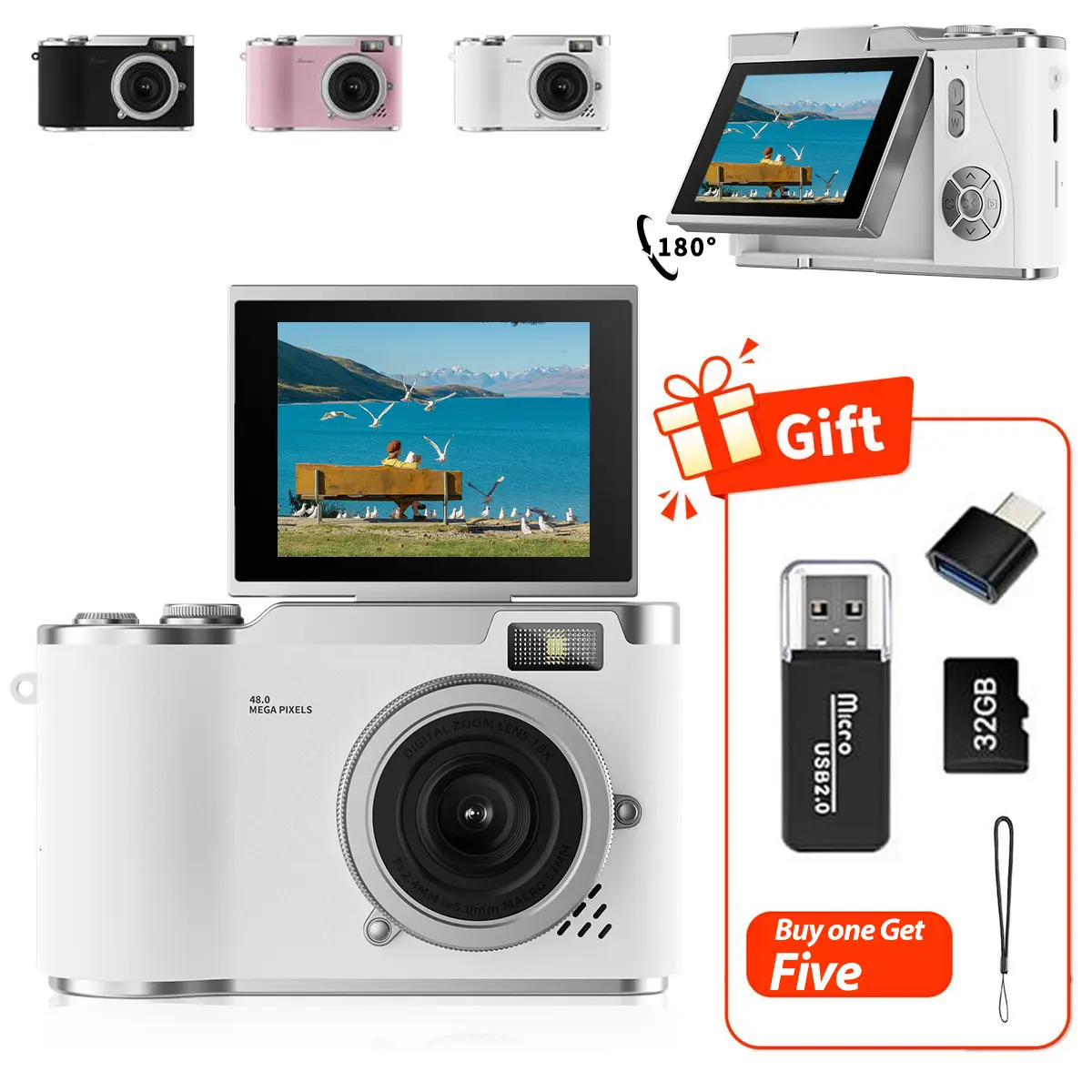 【Black Friday】Digital Camera with Flip Screen, Portable Pocket Camera for Easy Recording and Outdoor Selfies, Includes Memory Card and Reader techvibes