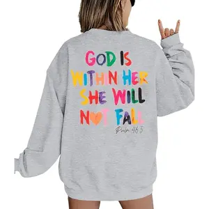 Christian Sweatshirt Women Bible Verse Pullover Christian God Is Within Her Long Sleeve Inspirational Blouse Top