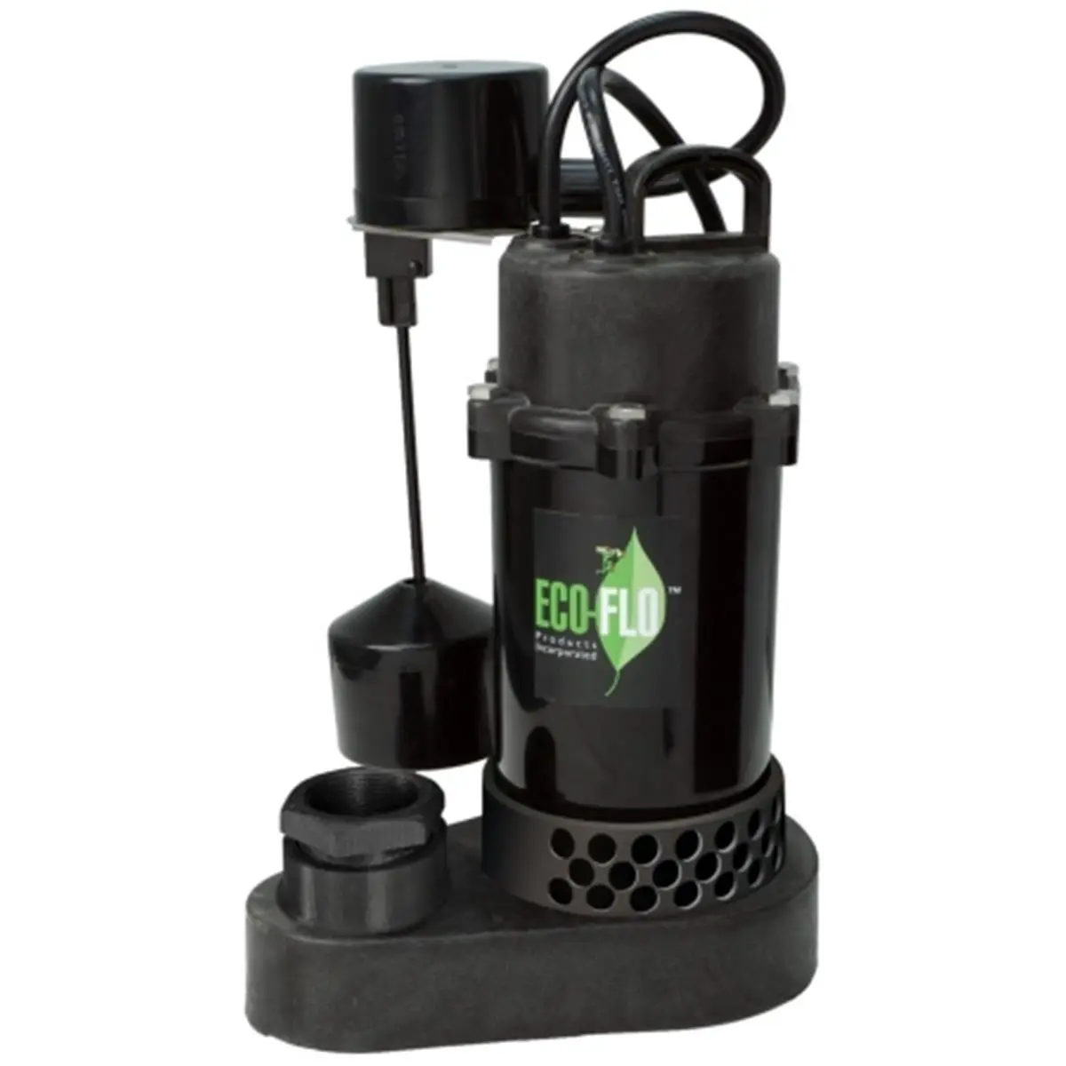 Eco Flo High Performance 0.5 HP Submersible Sump Pump, Thermoplastic Body with Vertical Switch, 1-1/2" NPT Discharge and Built-in Overload Protection for Basements, Basement