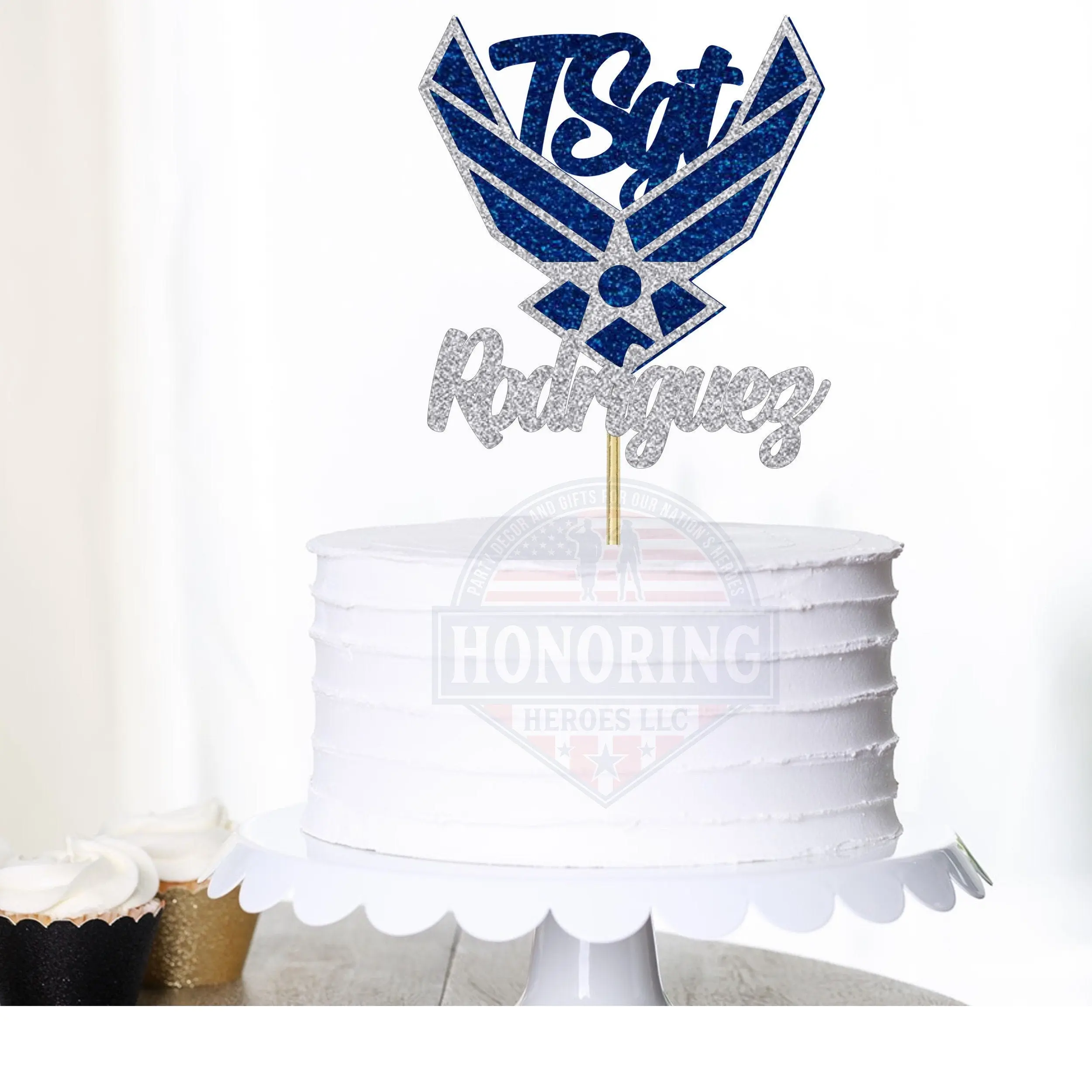 Personalized Air Force Emblem Cake Topper: Glitter, 6-inch NO SHED!