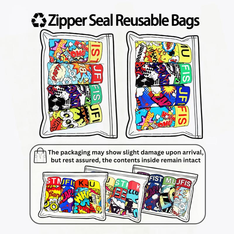 KJFISTMU 12-piece Set of Colorful Belts Men's Boxer Briefs - Unique design, randomly printed long boxer briefs for men (breathable polyester blend, soft and comfortable, machine washable, suitable for teenagers and adults) Men's Stretch Low-Rise Underwear