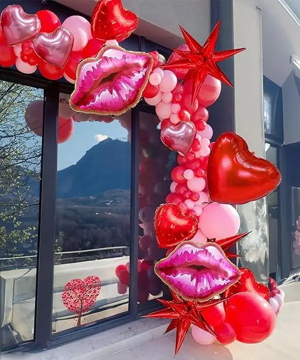 Valentines Day Pink Red Balloon Arch  Kit  with Heart Starburst Balloons For Valentines Girl birthday Party Birthday Mother's Day Party Supplies Garland Thick