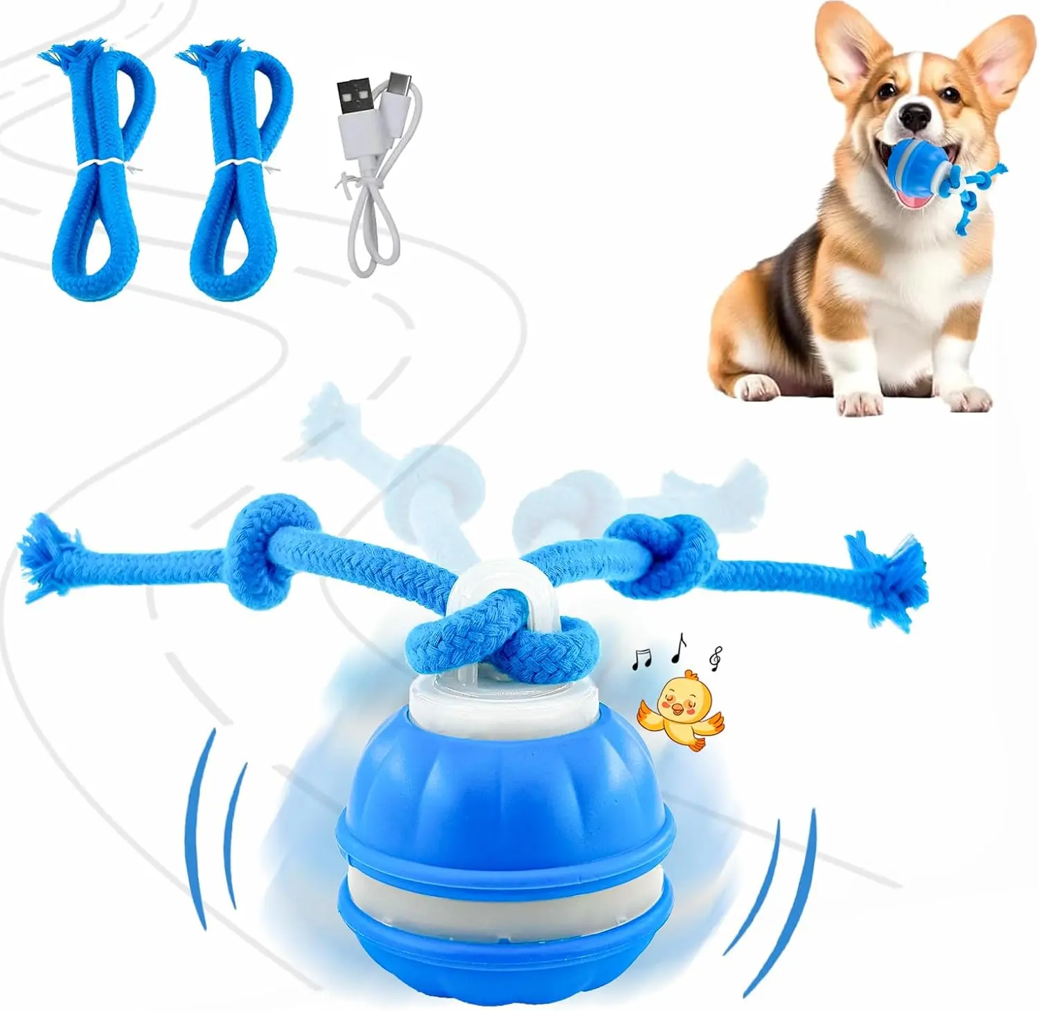 P06 Interactive Dog Toys Dog Balls, Electric Automatic Moving and Rolling Dog Toy with Rope for Small Medium Dogs, Fun Smart Puppy Toy S for Boredom & Training, Dog Toys to Keep Them Busy (Blue) emeqzoa