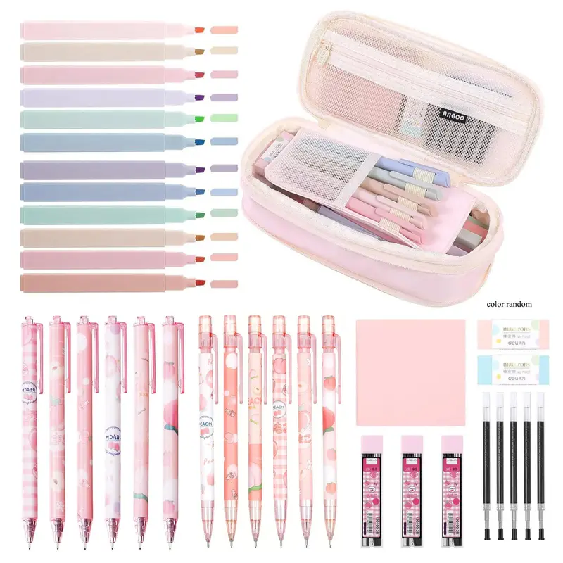 Cute Stationery Set, 36pcs/set Including Highlighter Pen & Gel Pen & Mechanical Pencil & Pencil Case, Stationery Supplies for Home School Office, Desk Supplies Set