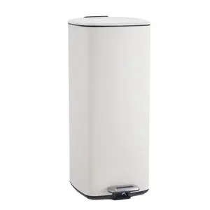 Step Trash Can with Lid, 8 Gal/30 L Square Kitchen Garbage Can, Stainless Steel Trash Bin with Inner Bucket for Bedroom Bathroom Office Laundry Room