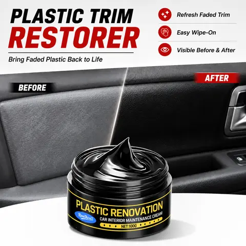 30g Car Interior Plastic Cream - Car Detailing Products, Auto Detailing Supplies, Wipe-On Faded Fixer for Dashboard Trim & Door Panels, Interior Shine Restorer, Free Samples on Request