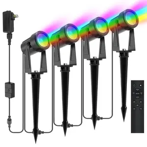 Outdoor Landscape Lighting, RGBW Color Changing Spot Uplights with Remote Controller, IP65 Waterproof for Yard, Garden, Holiday 4/6/8/10Pack Adjustable Flood Lamp