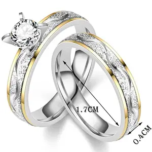 2pcs Stainless Steel Couple Rings Set, Fashionable And Versatile Simple Style Dual-tone Synthetic  Wedding Band