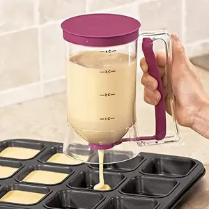 Pancake Batter Dispenser, 1 Count Handheld Press Type Batter Separator with Measuring Label, Baking Tool for Cupcakes, Waffles
