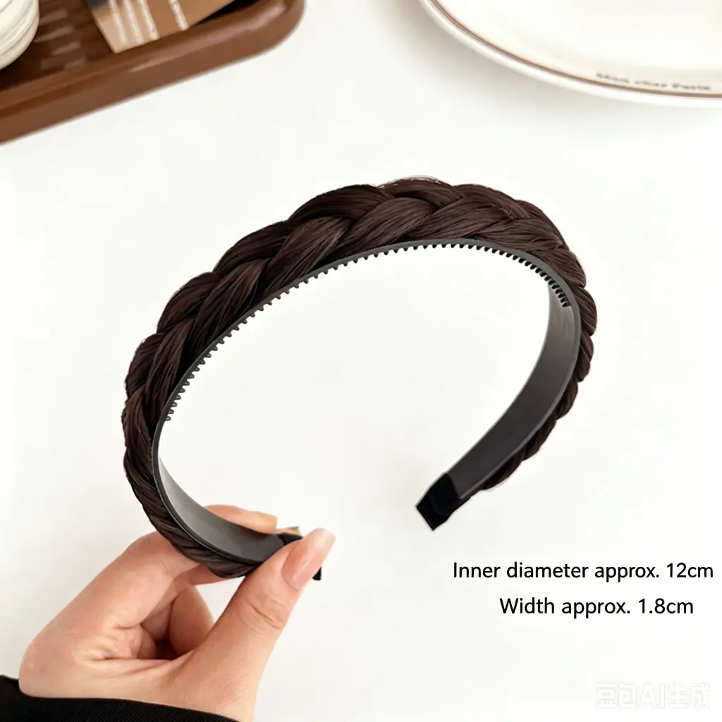 Braided Headbands for Women, Fishtail Braid Hair Band with Non-Slip Teeth, Synthetic Woven Hair Hoop for Face Washing, Makeup and Daily Wear
