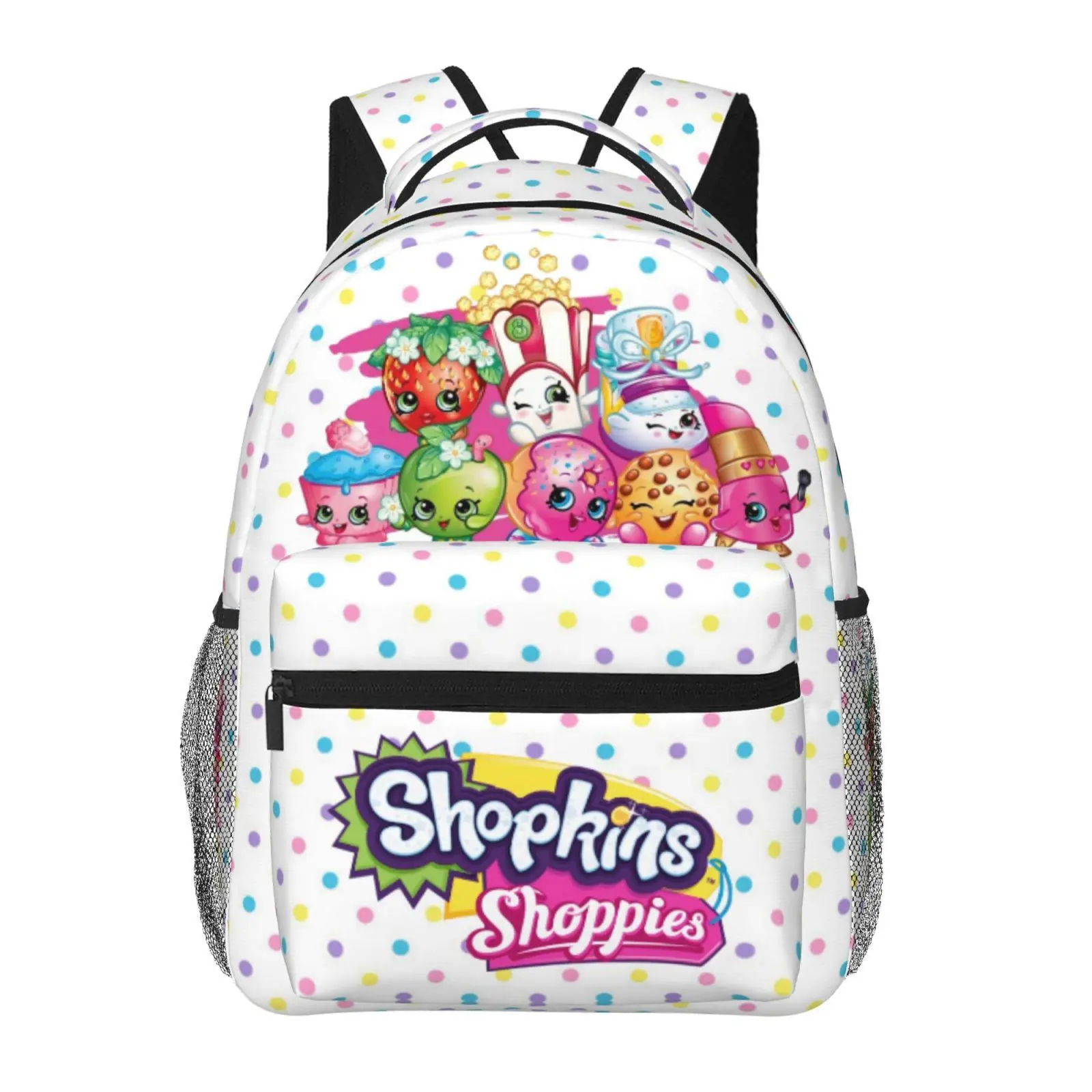 Shopkins Multi-Pocket Student School Bag Shopkins cartoon Sturdy Kids Backpack Shopkins Shoppies Back to School Surprise Gift with Side Water Bottle Holders