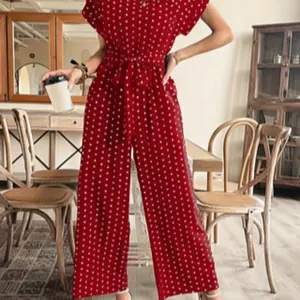 Women's Polka Dot Print Jumpsuit, Tie Waist Jumpsuit, Elegant Fashion Casual Jumpsuit for Daily Outdoor Wear, Ladies Clothes for All Seasons