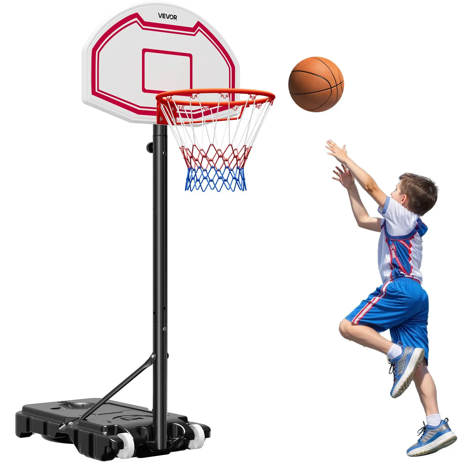 VEVOR Portable Basketball Stand, 5.2 to 6.9 ft Height Adjustment Basketball Hoop & Goal, Kids Adjustable Basketballs Hoop with Nylon Net & Rolling Wheels, Portable Backboard Set for Patios, Poolside