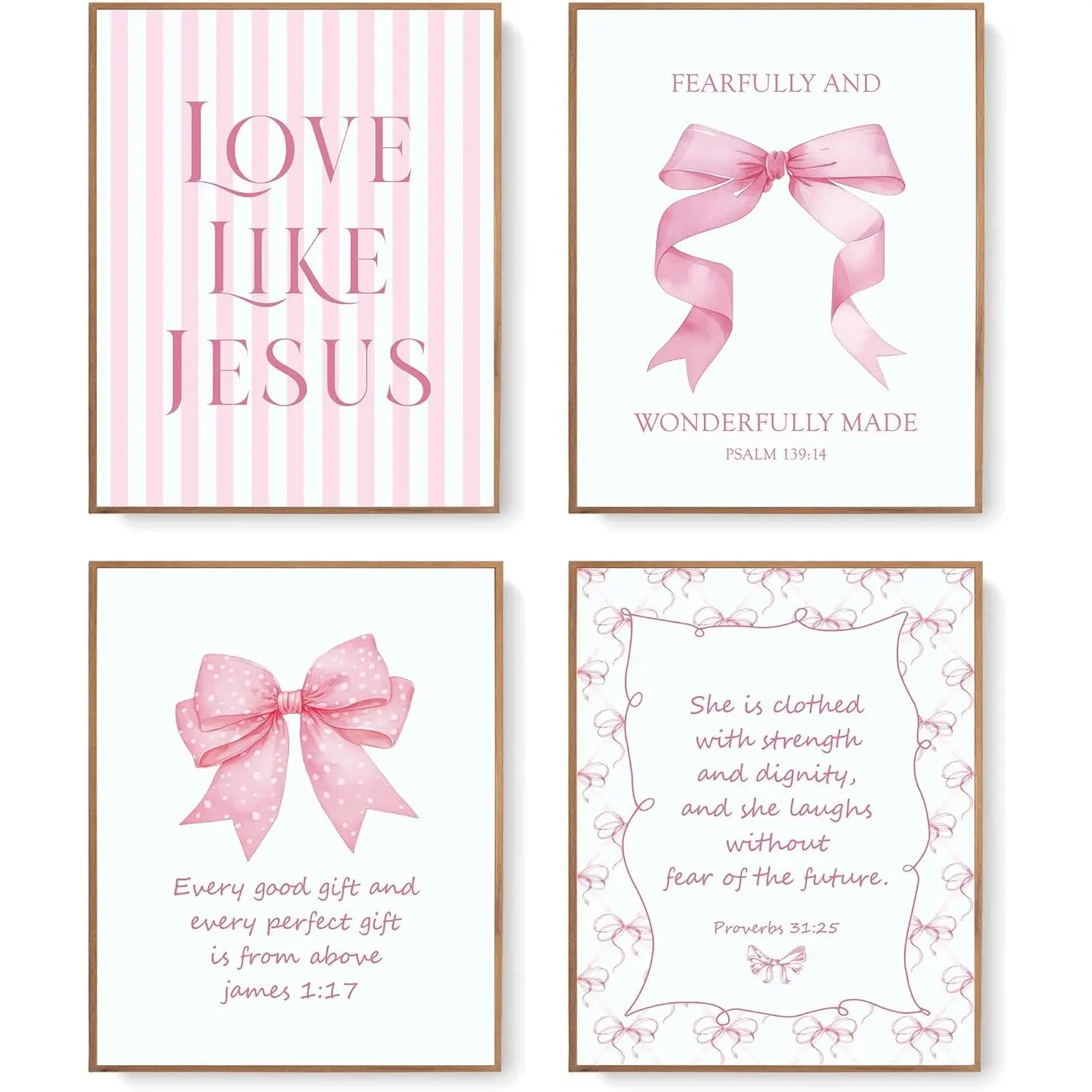 Bow  Wall Art Decor Posters,  Bow Room Bedroom Bathroom Wall Art Decor Aesthetic for Teen Girls Gifts, Inspirational  Verses Bow Wall Decor, 12x16 Inch Set of 4 Bow Pictures Unframed