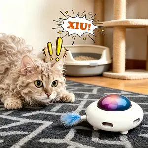 "Mobile Cat Toy，Moving Feather Toys for All Breeds，USB Charge Automatic Kitten Toys,White，double the fuun for your cat -UFO"