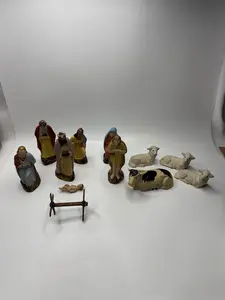Vintage Germany Nativity Set Figurines Peoples Kings and Animals Baby Jesus