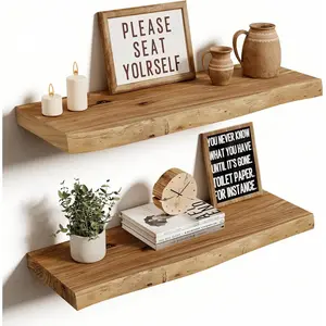 Live Edge Floating Shelves 24 inch, Elm Wood Shelf, Rustic Farmhouse Wall Shelf with Invisible Bracket for Living Room Bedroom Bathroom Office Book, 24x8 -