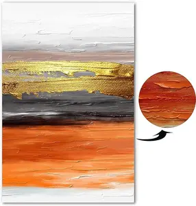 Abstract Wall Art Canvas Orange and Gold Painting for Home Living Room Bedroom Decor Hanger Landscape Poster Decoration