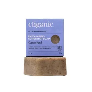 Cliganic Exfoliating Scrub Bar Soap – Buffs Away Surface Impurities, Hydrates & Nourishes, Leaves Skin Soft & Smooth, Vegan, Cruelty-Free, Made With 98% Natural Origin Ingredients - Cypress Neroli