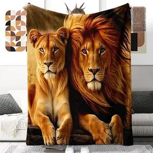 Lion Pattern Flannel Blanket, 1/2 Counts Soft Comfortable Throw Blanket, Warm Napping Blanket for Home Sofa Bed Office Travel Camping, Mother's Day Gift