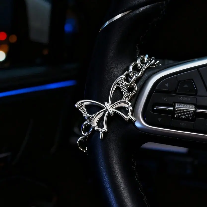 Butterfly Car Steering Wheel Charm, Heart Charm Car Accessories, Car Interior Accessory, Unique Fashion Gift, Automotive Decoration, Car Ornament, Car Decorations, Aesthetic Car Accessory