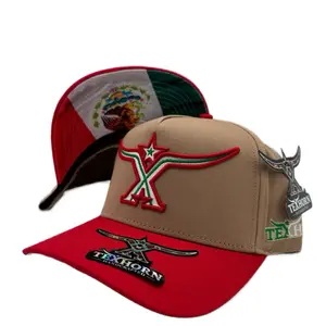 TEXHORN Guerrero Style Cap with Curved Brim & Mexico Flag Design Red & Tan Colorway