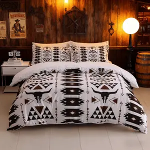 Soft Breathable Polyester Fiber Quilt Set, Bohemian Cow Print, Zipper Closure, Includes Two Pillowcases, Essential for Bedroom & Guest Room, Boho Bed Set