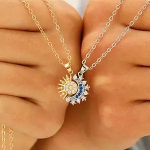 Tewiky Sun and Moon Magnetic Pendant Necklace for Women, Niclkel-Free Copper, Lightweight & Comfortable, Elegant Jewelry Gift for Party, Love& Back to School