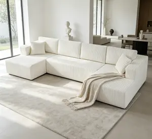 132" U-Shaped Modular Sectional Sleeper Sofa - Modern Minimalist Corduroy Cloud Couch with Side Pockets, Comfortable Memory Foam, No Assembly Required for Living Room