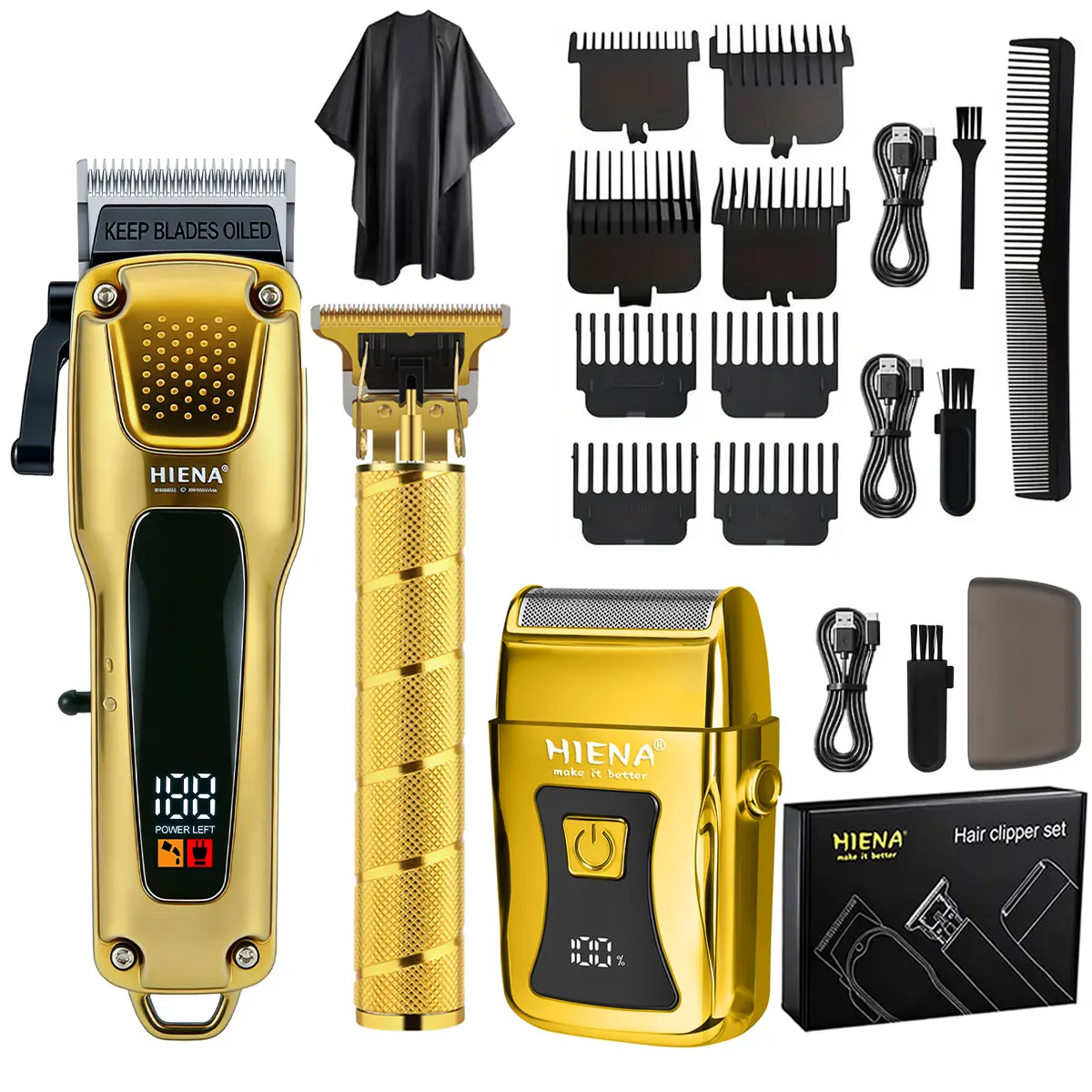 3 Pcs Professional Blonde Hair Clipper & Trimmer Kit for Men USB Rechargeable Barber Set Featuring LCD Display, Adjustable Blade Hair Clippers, and Professional Men's Trimmer Hair Cutting Kits