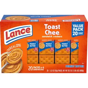 Sandwich Crackers ToastChee Peanut Butter 20 Individually Wrapped Packs 6 Sandwiches Each Perfect for On-the-Go Snacking