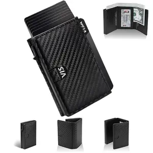 2026's Upgrade Mens Smart Wallet Minimalist 6-9 Card Capacity ID Window Cash Slot-RFID Blocking(Carbon Fiber)