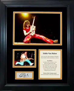 Eddie Van Halen Facsimile Laser Engraved Auto 12"x15" Photo Collage