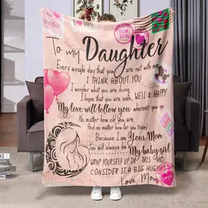 Letter To Daughter Pattern Flannel Blanket, Soft Warm Throw Blanket, Air-Conditioned Room Blanket, Warm Nap Blanket For Home Office Travel summervibes