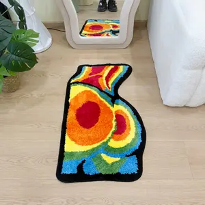 Thermal Image Pattern Fluffy Floor Mat – Suitable for Bathroom/Entryway/Living Room, Soft Non-Slip Flocked Rug with Vibrant Colorful Decor Design, Absorbent & Cozy Home Accent Accessory