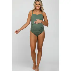 Olive Ribbed One-Piece Maternity Swimsuit